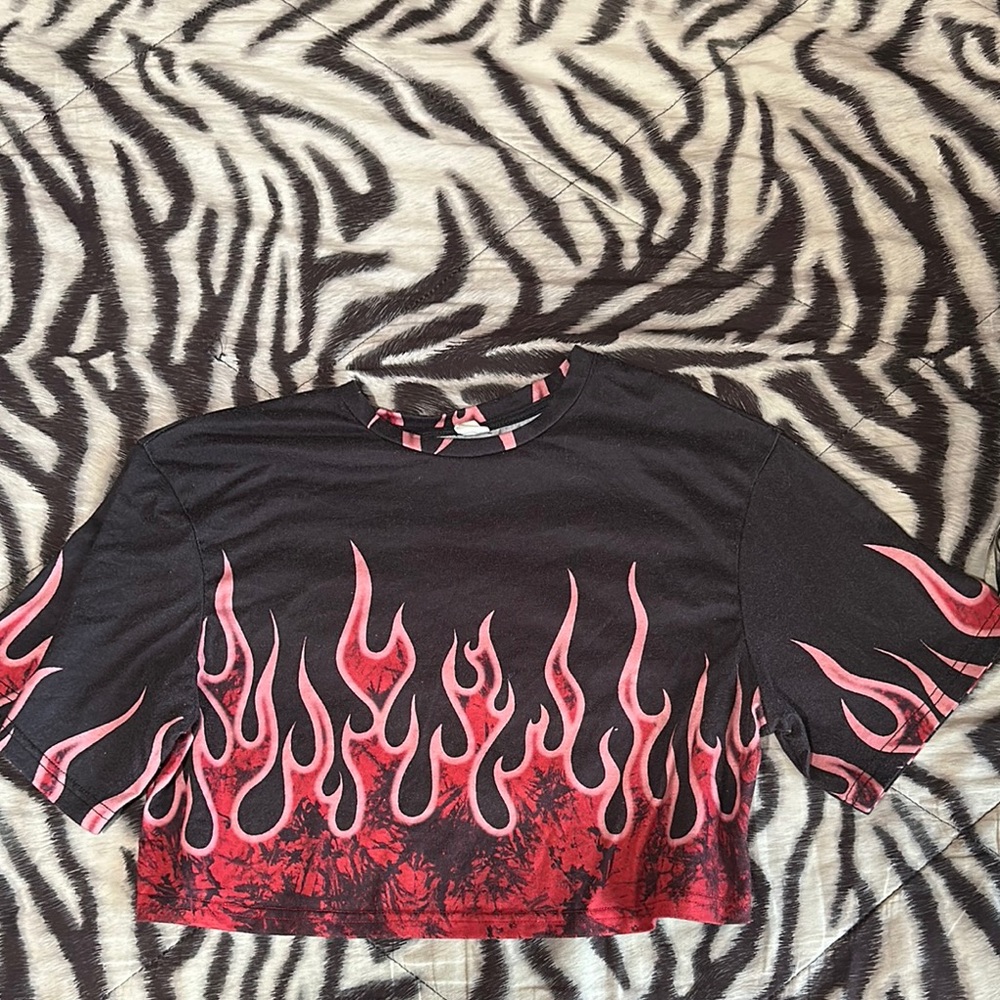 Black and Red Flame Crop Top